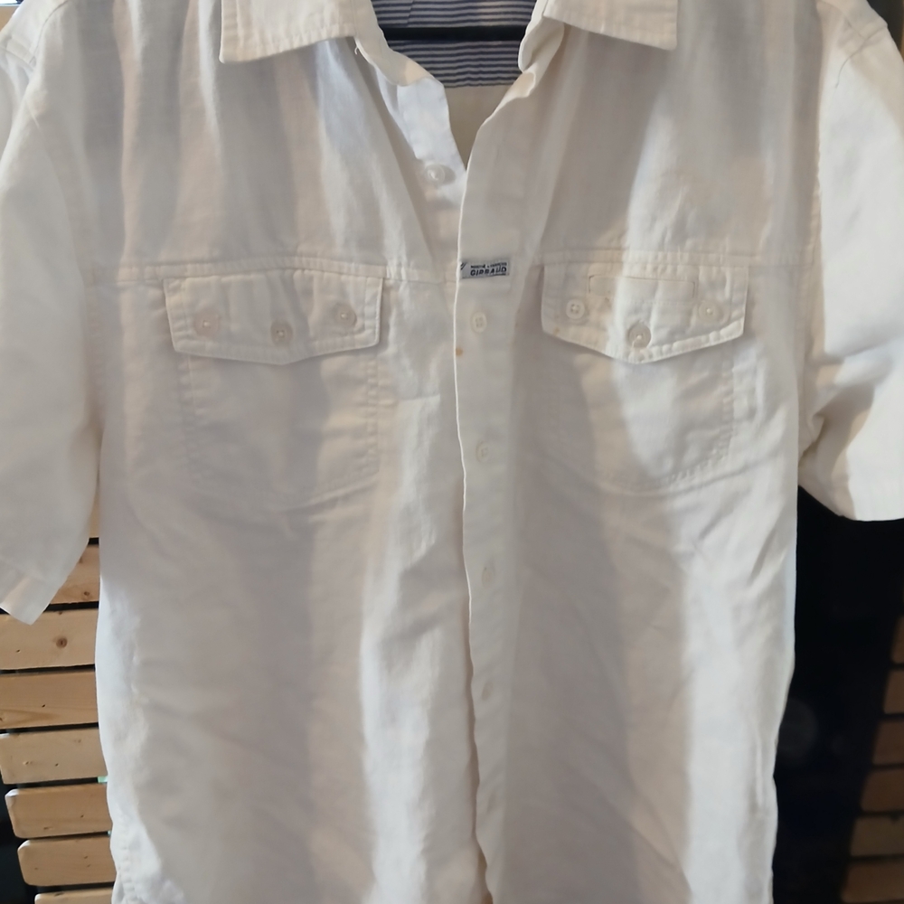 Marithe Francois Girbaud White Linen Casual Button Down Shirt Size L